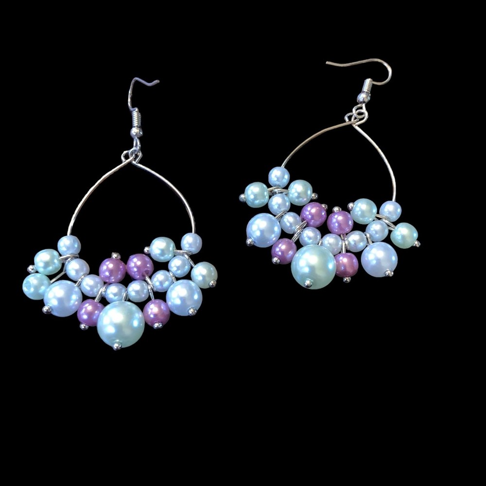 Sweet Little Pearlescent Bubble Drop earrings, Pastels, Baby Shower Pink & Blue
